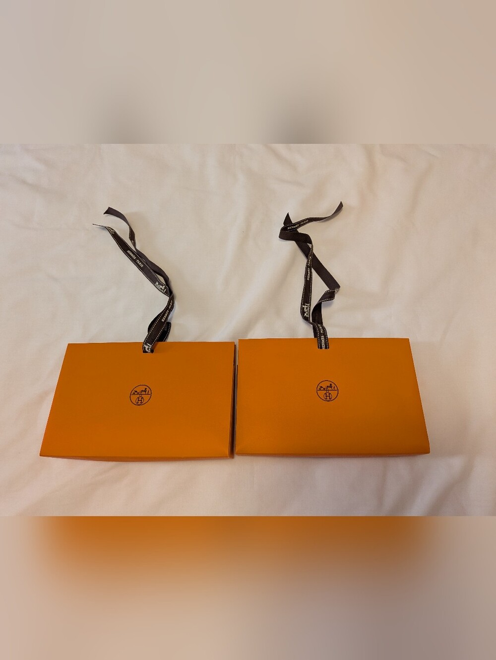 2 Hermès Orange Gift Box with Branded Brown Ribbon
